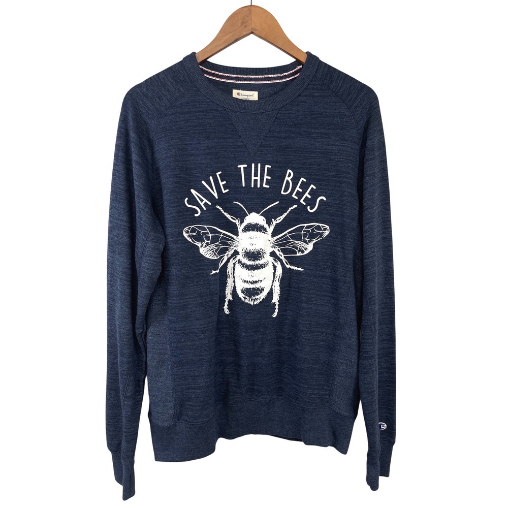 Champion Mens Save The Bees Sweatshirt Size M Navy Unisex Nature Granola Outdoor